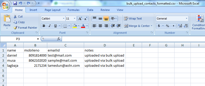 bulk upload contacts formatted csv